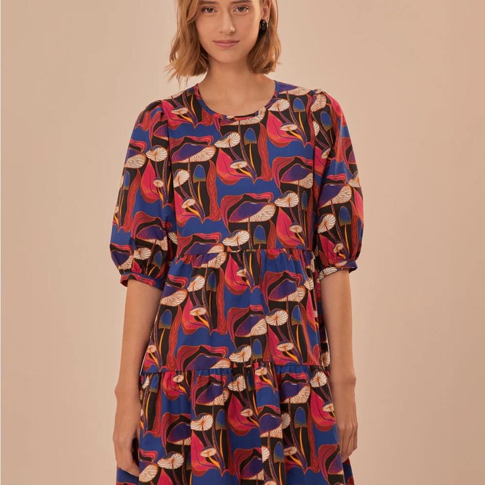 Wild Mushrooms Black Puff Sleeve Mini Dress